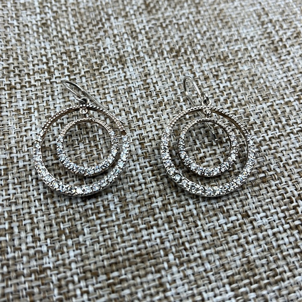 Vintage JCM 925 Sterling Silver CZ Pave Double Hoop Earrings Y2K - Picture 12 of 14